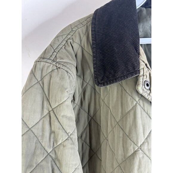 Vintage 90s L.L. Bean Quilted Corduroy Collar Barn Chore Coat Green - Picture 6 of 10